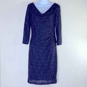 NWT. Lauren Ralph Lauren 4 Shimmer Coal Floral Lace Sequin Sheath Dress.